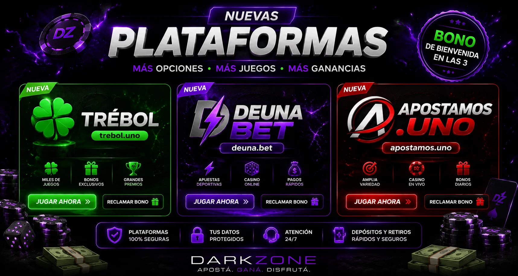 Nuevas plataformas con bono en DarkZone